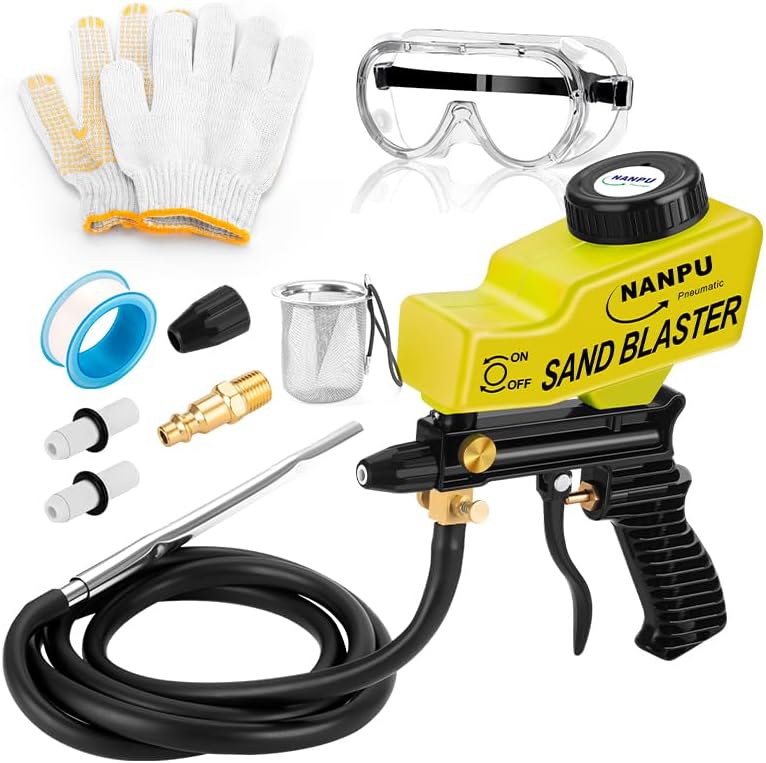 NANPU Light-Duty Air Sandblaster Gun Kit with Siphon & Gravity Feed, Ceramic Nozzle, Metal Body, for Small Project Surface Prep, Paint & Rust Removal, Metal/Wood/Glass Etching, Requires Air Compressor - Image 1